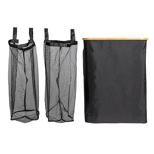 Household Essentials Sleek Laundry Hamper with Dual Mesh Liners and Lid, Black
