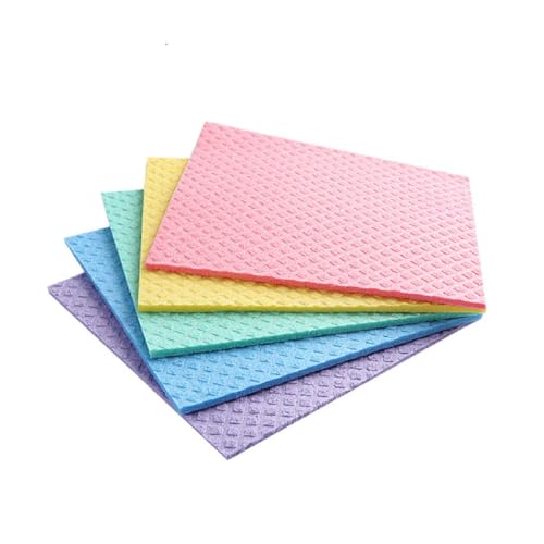 Reusable Cellulose Sponge Cloths 5pcs - Absorbent Eco-Friendly Kitchen & Car Wipes (Random Color, Vacuum Pack)