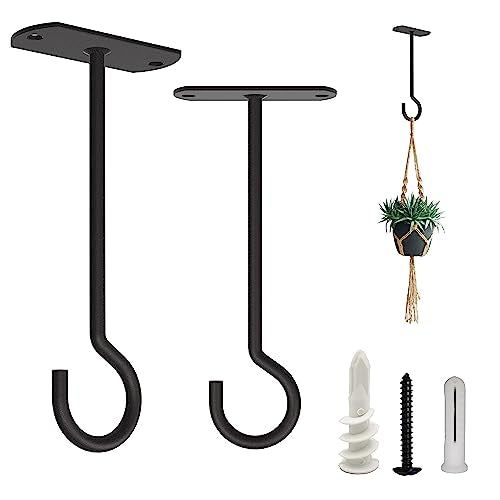 Black 5-Inch Plant Ceiling Hooks 2 Pack - Heavy Duty Indoor & Outdoor Wall Mount Hangers