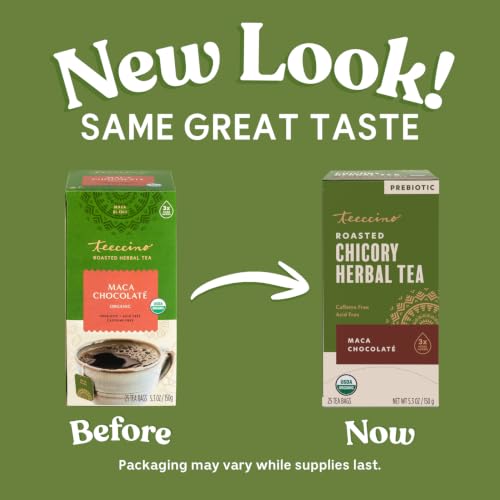 Teeccino Maca Chocolaté Herbal Tea - 25 Pack, Caffeine-Free, Prebiotic & Rich Chocolate Flavor
