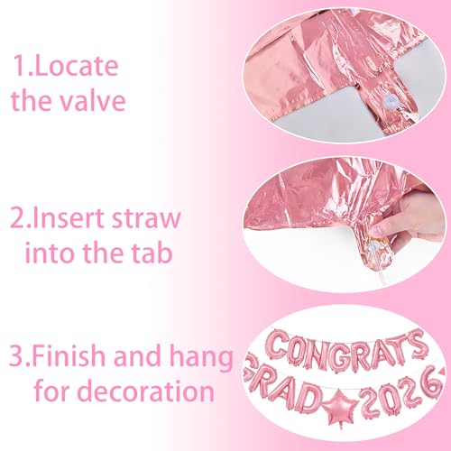 16-Inch Rose Gold Graduation Balloons 2026 - Congrats Grad Banner