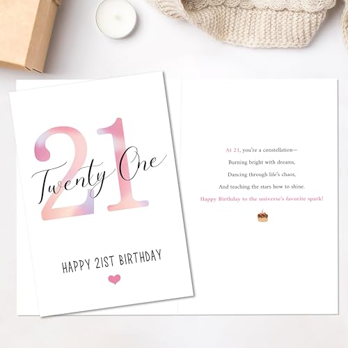 21st Birthday Greeting Card for Her ZN203 - Luxury Linen Cardstock