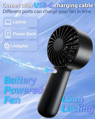 AUIIAH Portable Handheld Fan - USB Rechargeable, 5 Speeds, Black