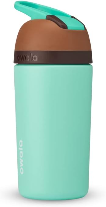 Owala Kids Insulated Stainless-Steel Water Bottle - 14-Ounce with Straw & Locking Lid, Brown/Teal
