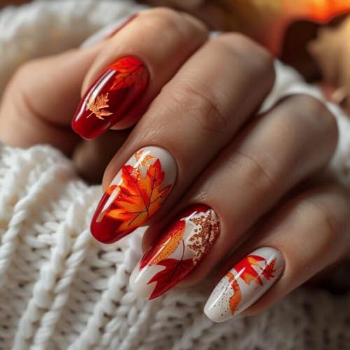 5D Embossed Fall Maple Leaf Nail Stickers Autumn Decals
