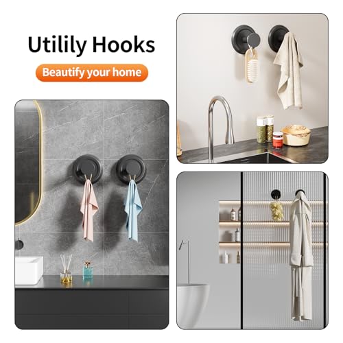 Rixarts Heavy Duty Suction Cup Hooks for Shower Bathroom, 2 Pack Black