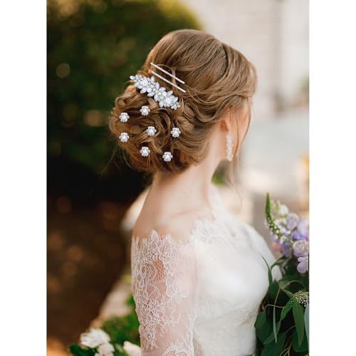 WHAVEL Rhinestone Hair Clips 13-Piece Set Silver Flower Barrettes for Wedding Prom