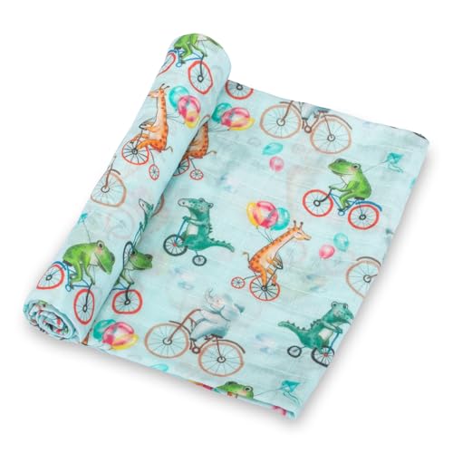 Wheely Wild Baby Swaddle Blanket 47x47 in Organic Cotton, Newborn Receiving Blanket