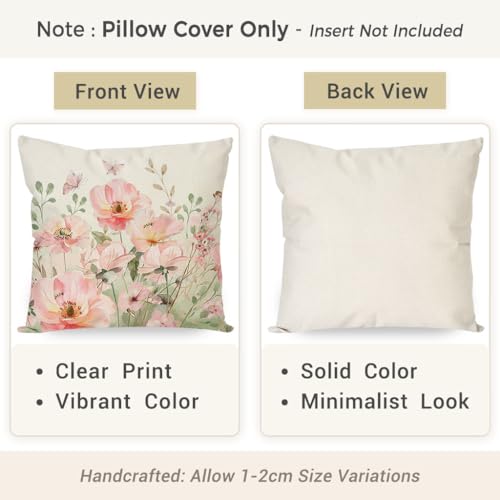 PANDICORN 18x18 Inch Pink Flower Throw Pillow Covers (Set of 2)