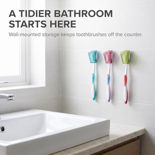 3-Pack Travel Toothbrush Head Covers with Suction Cup - Bathroom Wall Mount & Portable