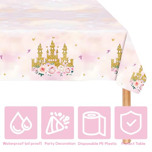 3 Pack Pink Princess Castle Tablecloths - 54x108 Inch Disposable