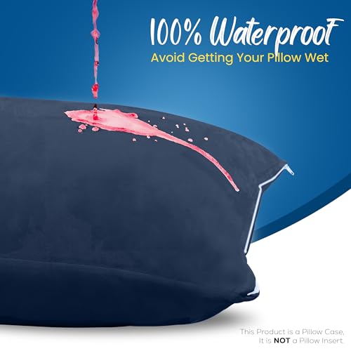 Utopia Bedding Queen Pillow Protectors - Waterproof Zippered Covers, Navy (4-Pack)