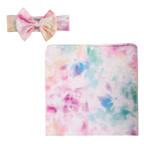 Stretchy Tie Dye Baby Swaddle Blanket with Matching Bow Headband