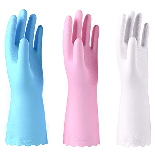 Alimat PluS Medium Latex-Free Kitchen Cleaning Gloves Pack of 3 - Blue, Pink, White