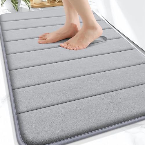 OLANLY Memory Foam Bath Mat, 30x20 Inch Grey Non-Slip Bathroom Rug