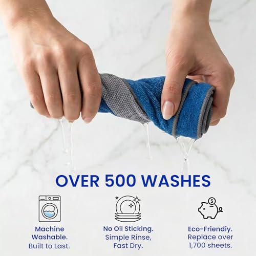 10 Pack Reusable Microfiber Dishcloths 9.84" x 9.84" - Non-Scratch, Odor-Free Kitchen Cleaning Rags