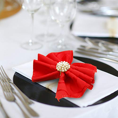 72 Pack Gold Napkin Rings with Pearls and Rhinestones - Flower Design