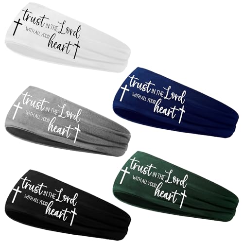5 Pcs Christian Athletic Headbands Cross Headband for Men Women Bible Verse Workout Stretchy Sports Sweat Bands