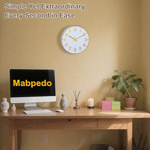 Modern Gold Wall Clock - 8 Inch Silent Battery Operated Decor