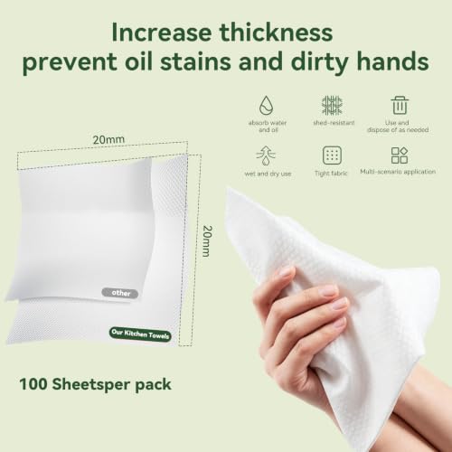 2-Ply Disposable Cleaning Washcloths, 100 Pack for Kitchen Use