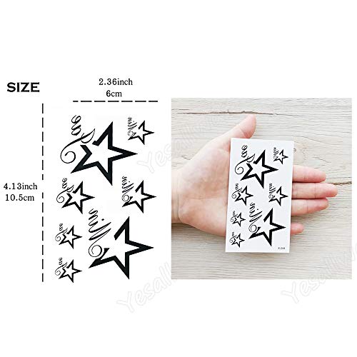 Black Moon & Stars Temporary Tattoos - 6 Sheets Waterproof Body Art
