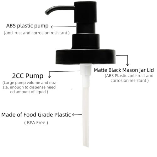 Suanti Matte Black Mason Jar Soap Dispenser Pump Lids - 2 Pack Regular Mouth