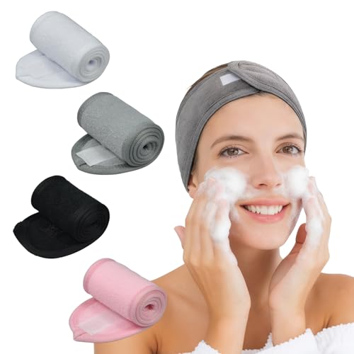 Spa Headband 2 Pack Terry Cloth Adjustable Face Washing Hair Band Black
