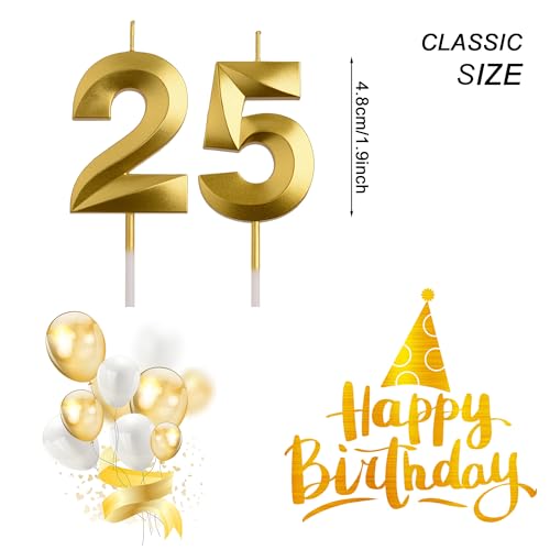 Elegant 25th & 52nd Birthday Candles - Smokeless Number Toppers