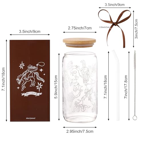 16oz Western Glass Tumbler with Lid & Straw - Perfect Cowgirl Gift