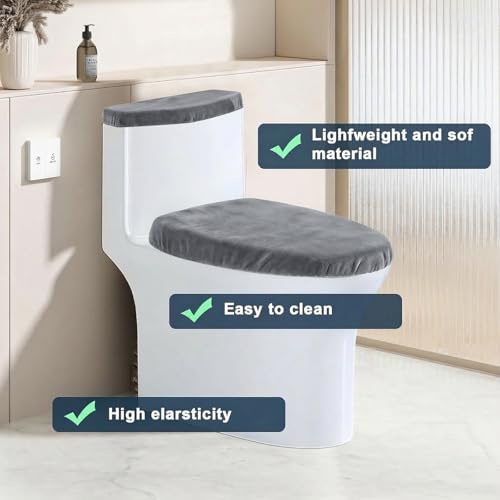 Universal Grey Toilet Lid and Tank Cover Set - Washable Polyester Fabric