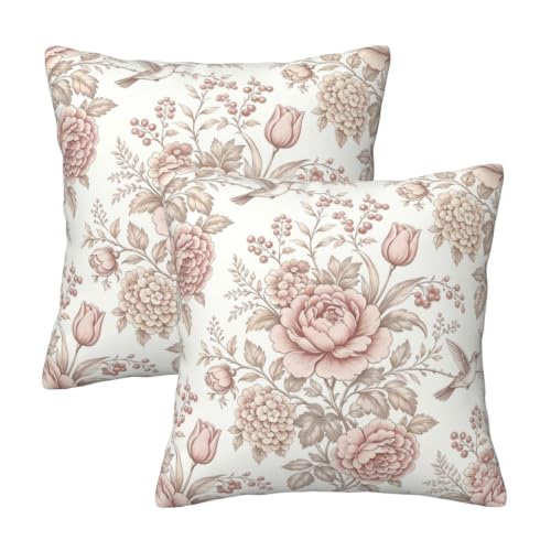 Vintage Chinoiserie Floral Pillow Covers 18x18 Inches - Set of 2