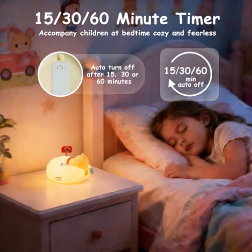 AuroraNiteBeam Duck Night Light for Kids, 7-Color Silicone Nursery Lamp