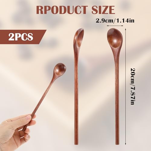 Ouligay 7.8-Inch Long Handle Wooden Mixing Spoons - Set of 2