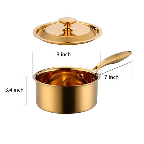 BuyGo 18/8 Stainless Steel Saucepan, 2.5 Quart Gold Pan with Heat Resistant Long Handle, 3-Layer Multipurpose Cookware Pot, Compatible Stovetops: Gas, Electric, Dishwasher Safe