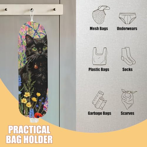 Floral Cat Plastic Bag Holder - Wall Mount Grocery Organizer