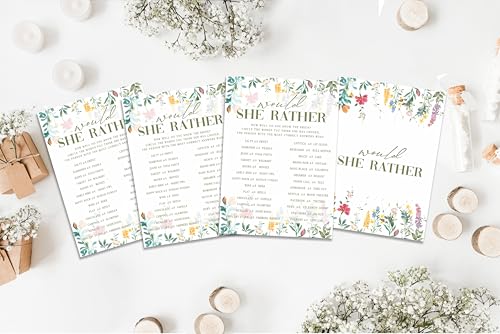 Wildflower Bridal Shower Game Cards - 25 Pack Would She Rather Cards