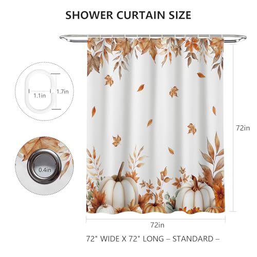 MEHOFOND Fall Pumpkin Shower Curtain, Orange Autumn Maple Leaf Decor 72x72