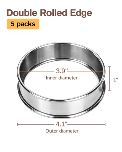4-Inch Stainless Steel English Muffin and Crumpet Ring Set - 5-Pc
