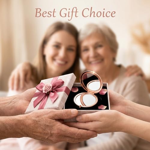 Ouligay Small Compact Mirror for Purse - 2.6 Inch Round Portable Pocket Makeup Mirror with 1x/2x Magnification