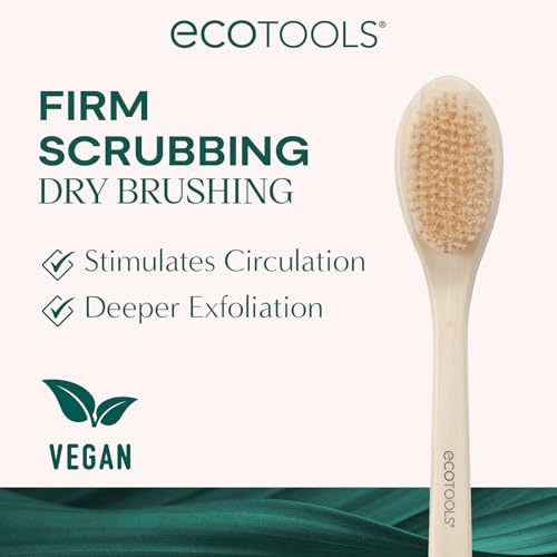 EcoTools Long Handle Bath Brush, Exfoliating Shower Back Scrubber (2 Pack)
