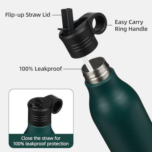 Konokyo 25oz Insulated Stainless Steel Travel Water Bottle with Straw - Green