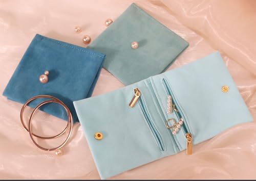 Blue Velvet Jewelry Pouches - 3pcs Mini Travel Storage Bags