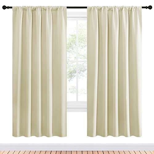 NICETOWN Blackout Curtains - 52x72 Inch Rod Pocket Drapes, Beige (2 Panels)
