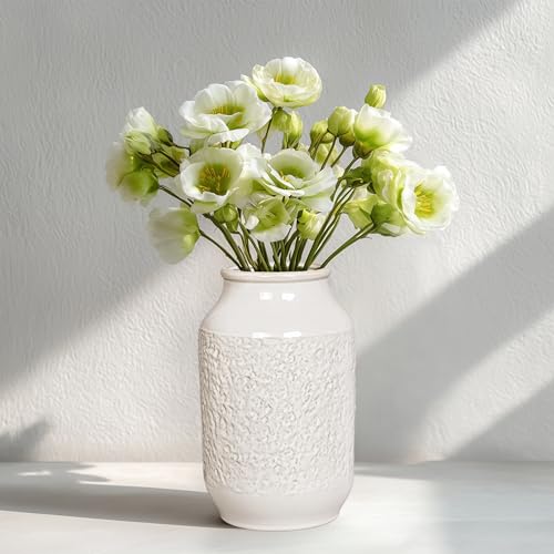 Modern White Ceramic Vase 9 Inch - Minimalist Home Decor for Flowers & Centerpieces