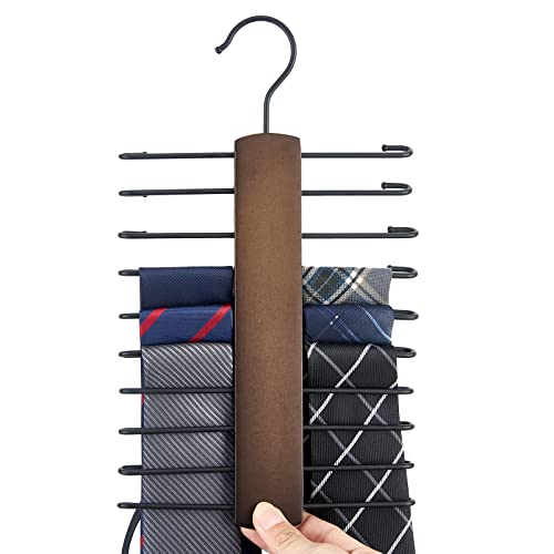 Mkono Wooden Tie Rack Holder with 20 Rotating Hooks - Space Saving Organizer