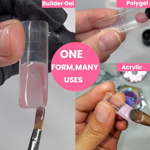 GlimightyX Polygel Toenail Forms Kit - 120 Reusable Square Dual Nail Molds with Brush and Clips