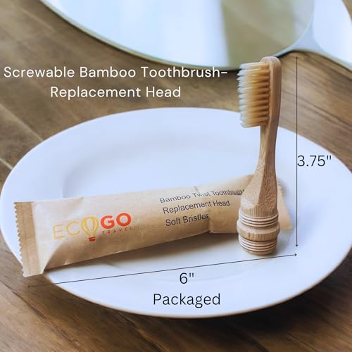 EcoGoTravel Bamboo Toothbrush Replacement Heads, Soft Bristles, Natural