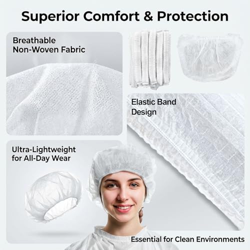 MAQIHAN White Disposable Bouffant Caps - 24" Hair Nets for Food Service