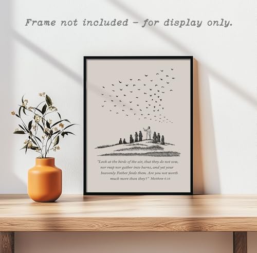 Minimalist Jesus Wall Art - Matthew 6:26 Print, 8x10 inch