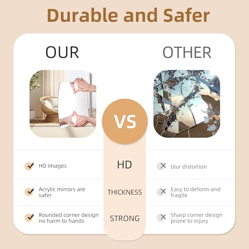 CEUQIESO 8 Pack 8 inch Acrylic Mirror Tiles Self-Adhesive Wall Decor for Living Room & Bedroom